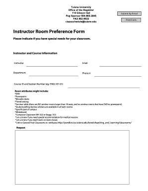 Instructor Room Preference Form PDF University Registrar Tulane