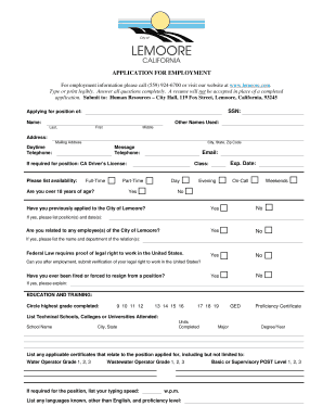 APPLICATION for EMPLOYMENT City of Lemoore  Form