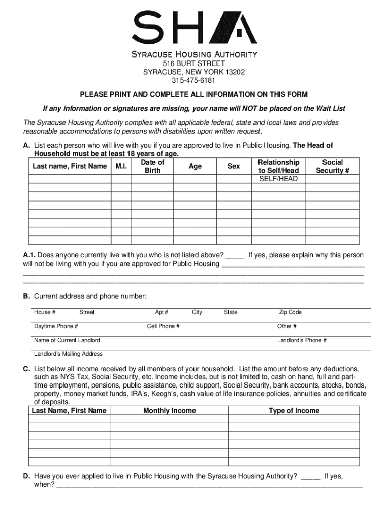  Syracuse Housing Application 2009