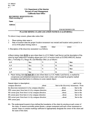 Mining Claim Form Notice of Location Plumas County