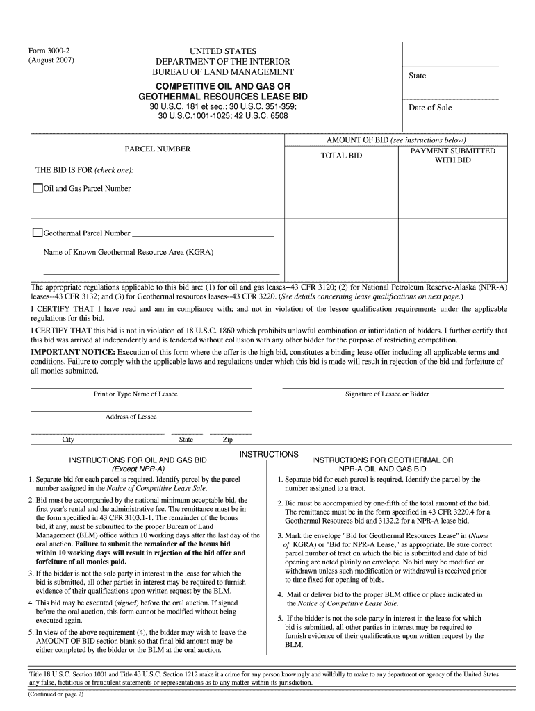 Competitive Oil and Gas or Geothermal BLM Blm  Form