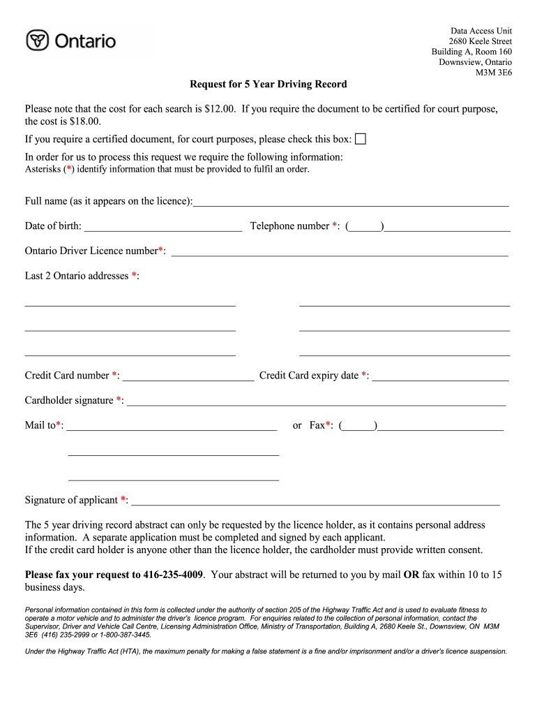 Mvr Ontario  Form