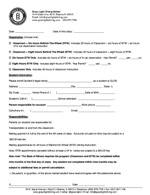 Driving School Application Form