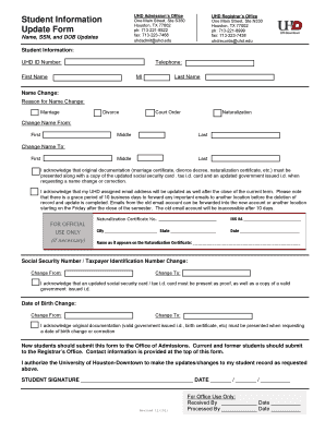 Student Information Update Form the University of Houston