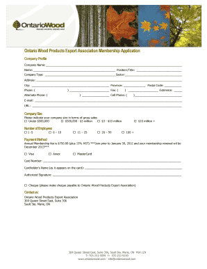 Ontario Wood Products Export Association Membership Application  Form