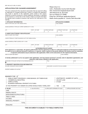Application for a Changed Assessment County of San Luis Obispo Slocounty Ca  Form