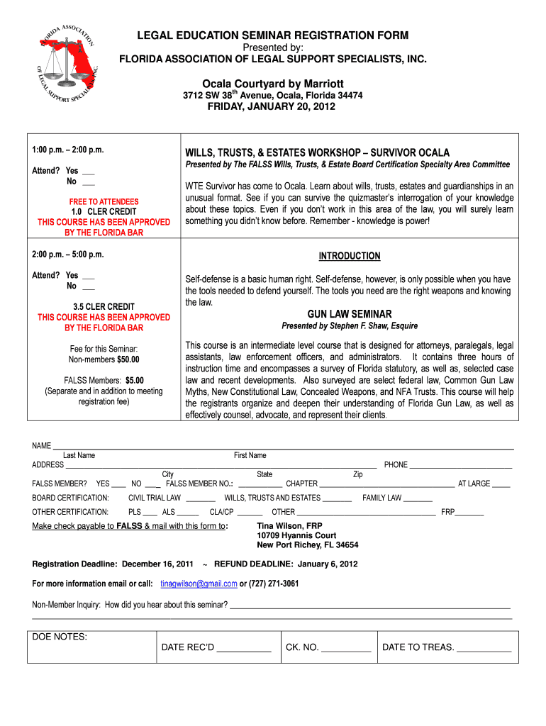 LEGAL EDUCATION SEMINAR REGISTRATION FORM Ocala Falss