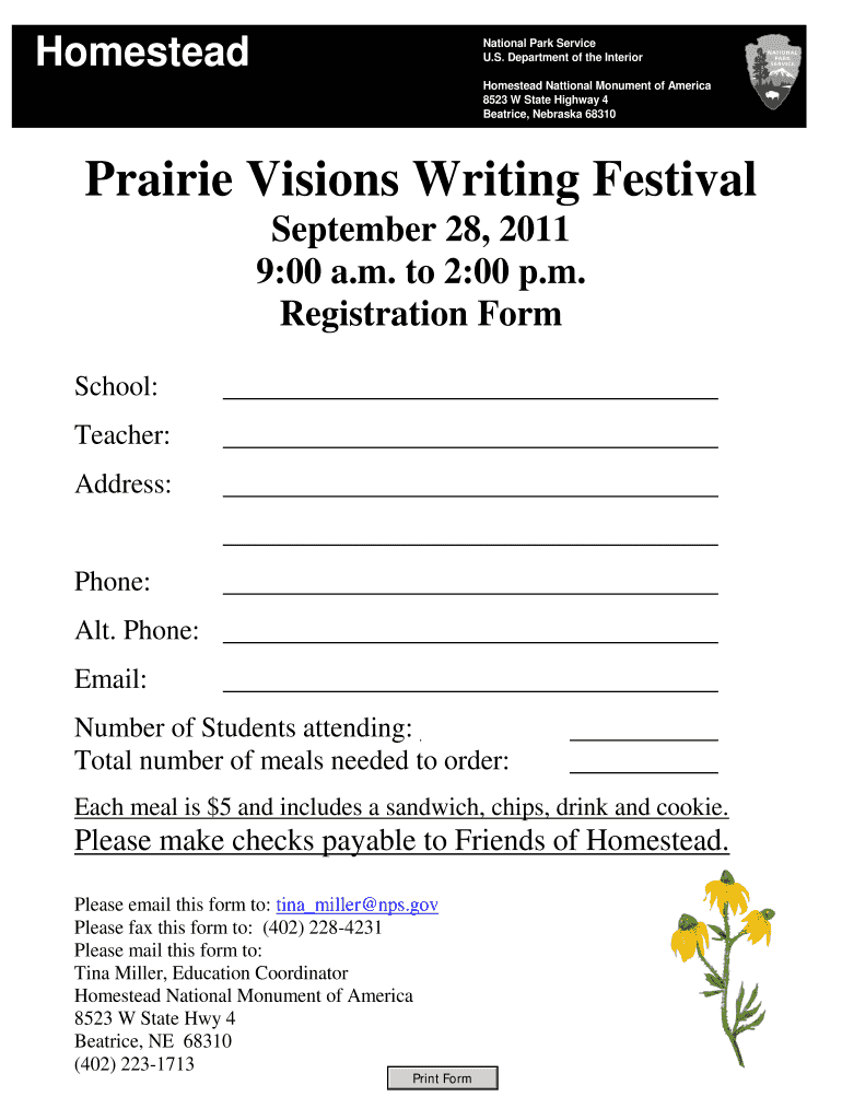 Prairie Visions Writing Festival National Park Service  Form
