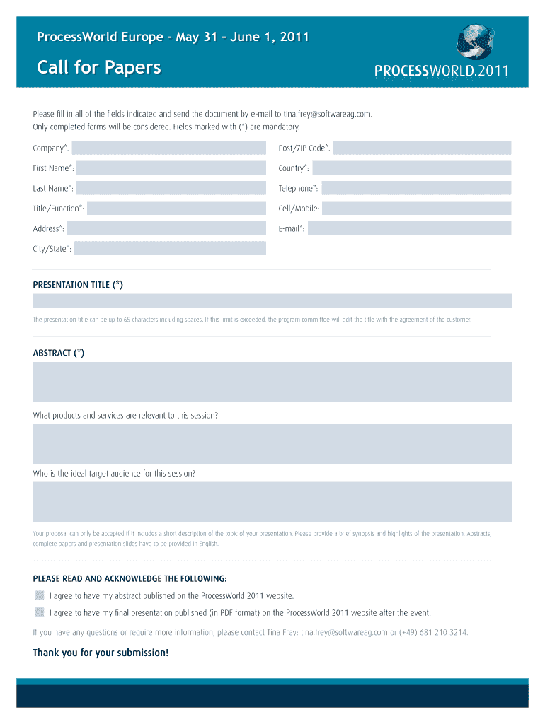 Call for Papers Software AG  Form