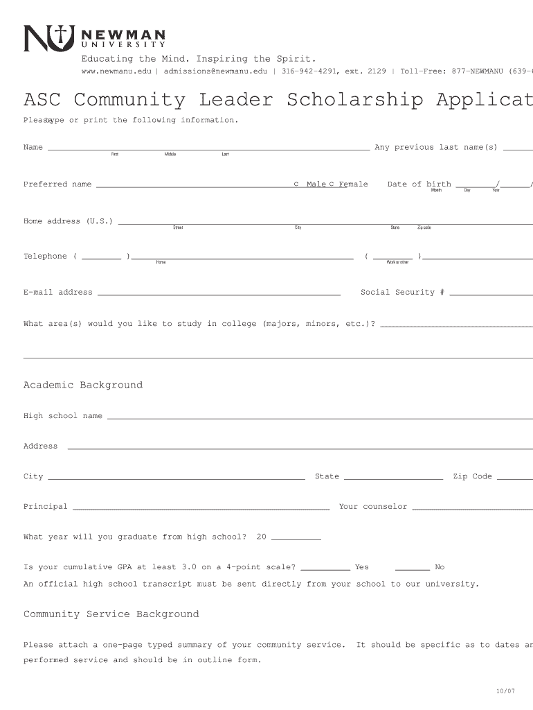Asc Community Leader Scholarship Form