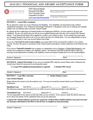 FINANCIAL AID AWARD ACCEPTANCE FORM