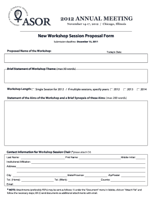 New Workshop Session Proposal Form Asor