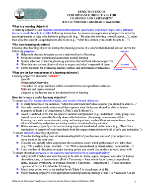 Effective Use of Learning Objectives  Form