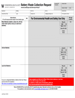 Battery Waste Collection Request Environmental Health and Safety  Form