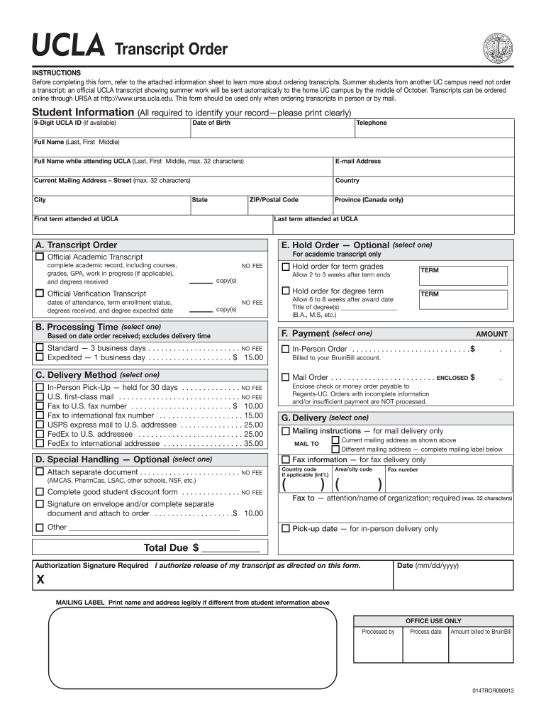 Ucla Transcript Order Form 2009