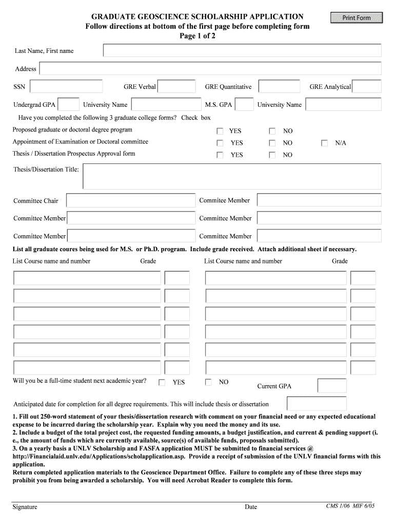 GRADUATE GEOSCIENCE SCHOLARSHIP APPLICATION Follow  Form