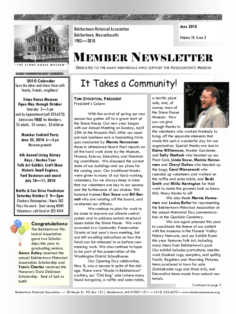 19032020 MEMBER NEWSLETTER the STONE HOUSE MUSEUM D  Form