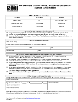 Recognition of Paternity  Form