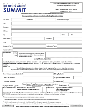 National Rx Drug Abuse Summit Attendee Registration Form Nationalrxdrugabusesummit