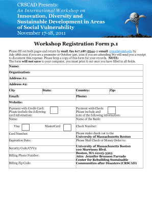 Workshop Registration Form P 1 CRSCAD Presents an Umb