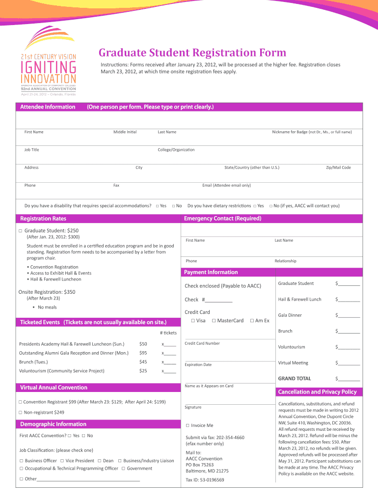 AACC Annual Convention April 21 24, Registration Form Aacc Nche