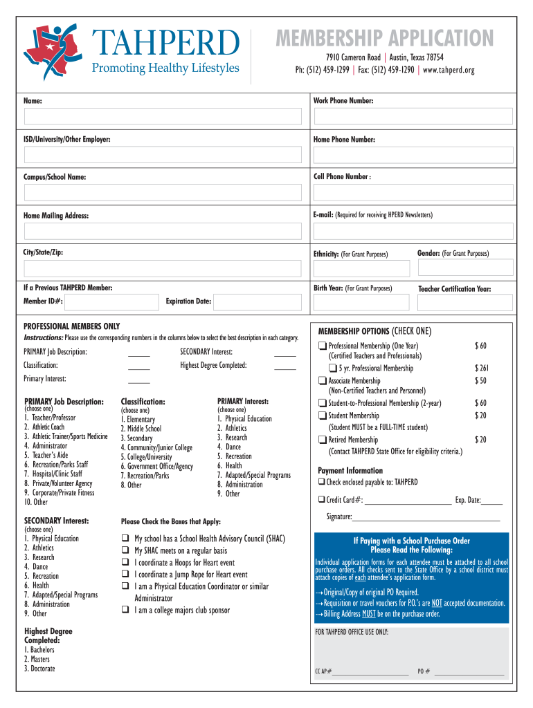 Tahperd Membership Form