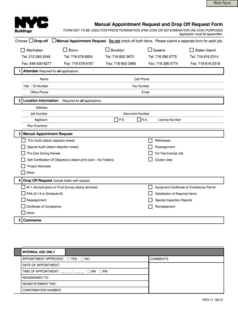  PER11 Manual Appointment Request and Drop off Request Form  Nyc 2013