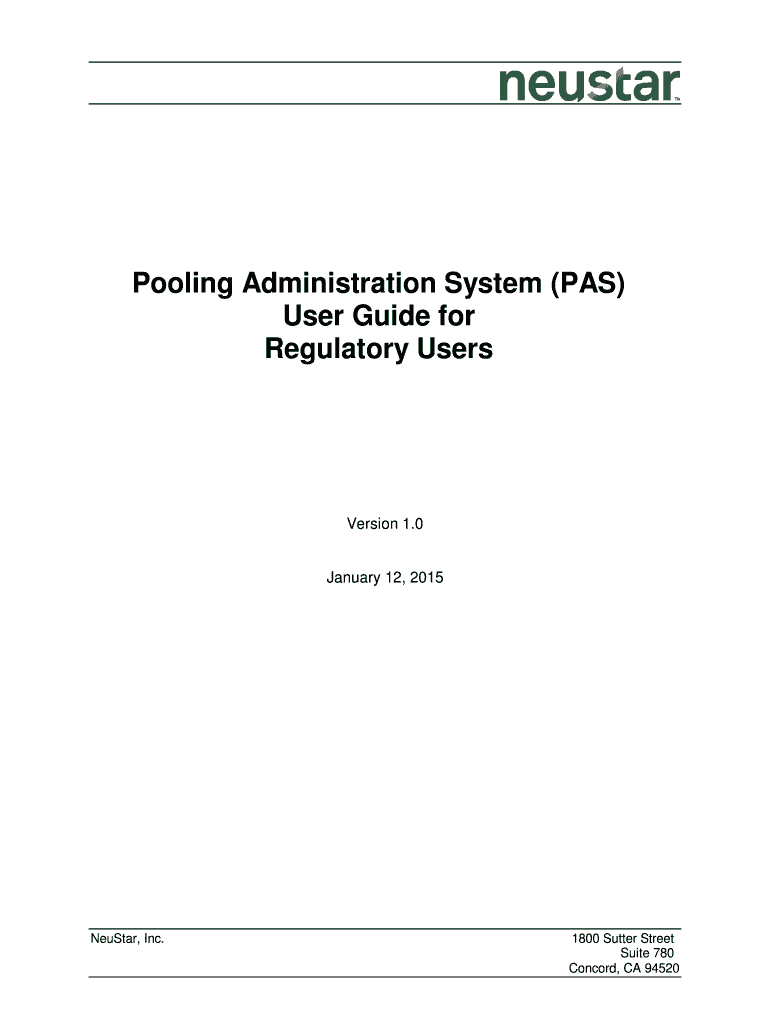 Pooling Administration System PAS User Guide for Regulatory Users Numberpool  Form