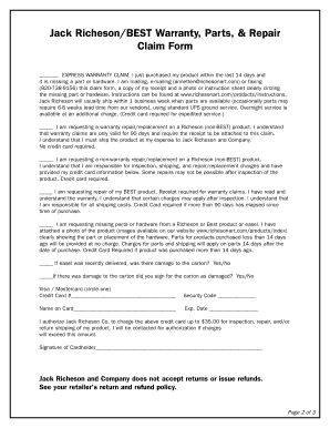 The Warranty and Parts Request Richeson  Form