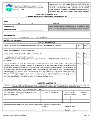 EMPLOYMENT APPLICATION Ysaqmd  Form