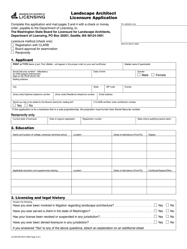 Landscape Architect Licensure Application Instructions Dol Wa  Form