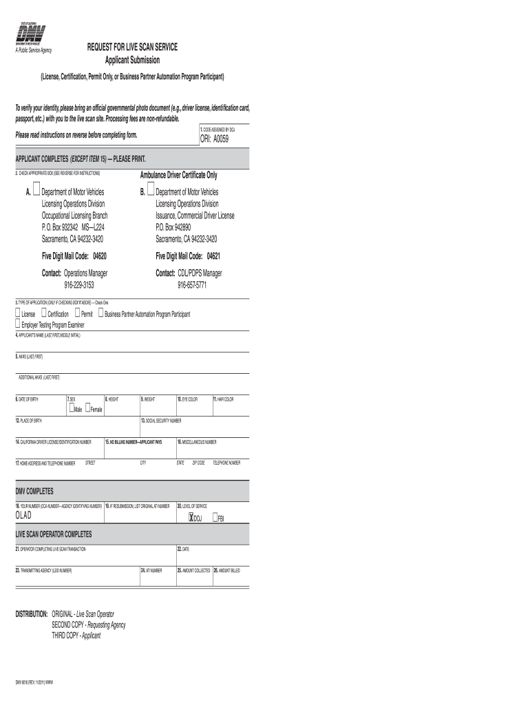 Dmv Live Scan Form