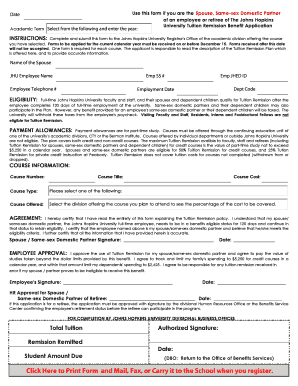 SpouseSame Sex Domestic Partner Tuition Remission Form