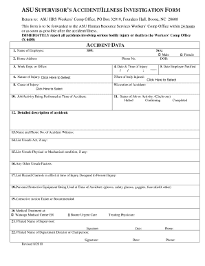 ASU SUPERVISOR&#039;S ACCIDENTILLNESS INVESTIGATION FORM