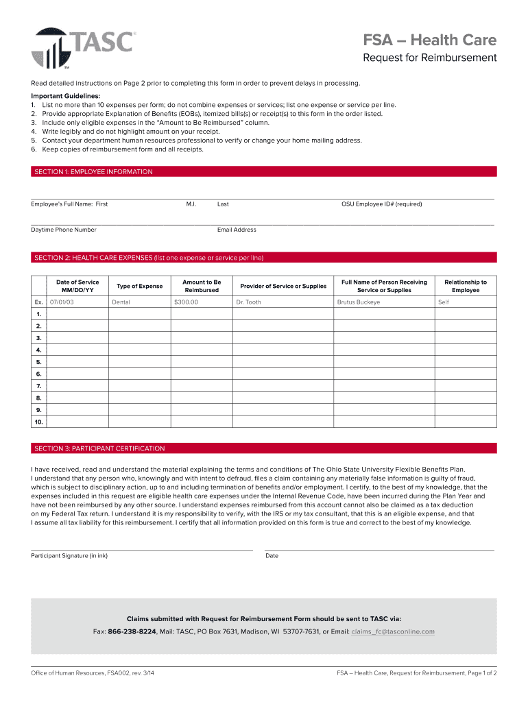 FSA HEALTH CARE Request for Reimbursement the Office of  Form