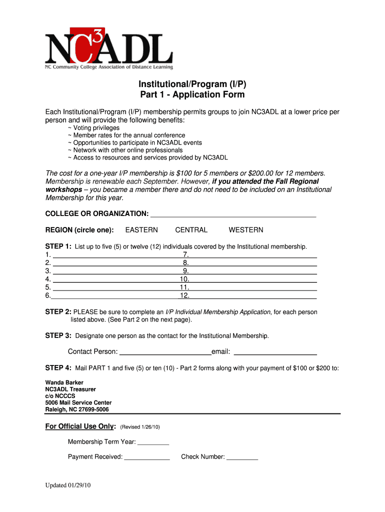 InstitutionalProgram IP Part 1 Application Form NC3ADL Nc3adl