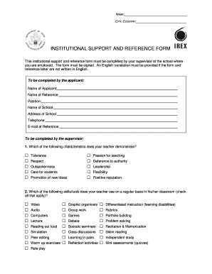 INSTITUTIONAL SUPPORT and REFERENCE FORM