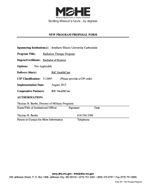 NEW PROGRAM PROPOSAL FORM Sponsoring Institutions Mo Gov Dhe Mo