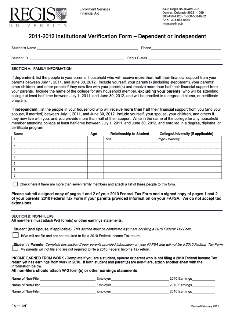 Institutional Verification Form