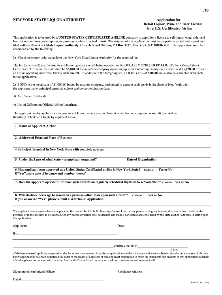 NEW YORK STATE LIQUOR AUTHORITY Application for Retail Sla Ny  Form