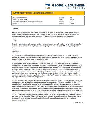 2450 Return to Work Policy and Forms Georgia Southern University Jobs Georgiasouthern