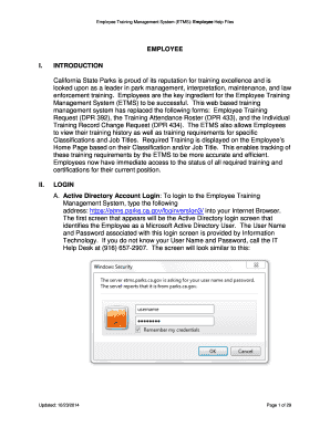 Employee Training Management System ETMS Employee Help Files  Form