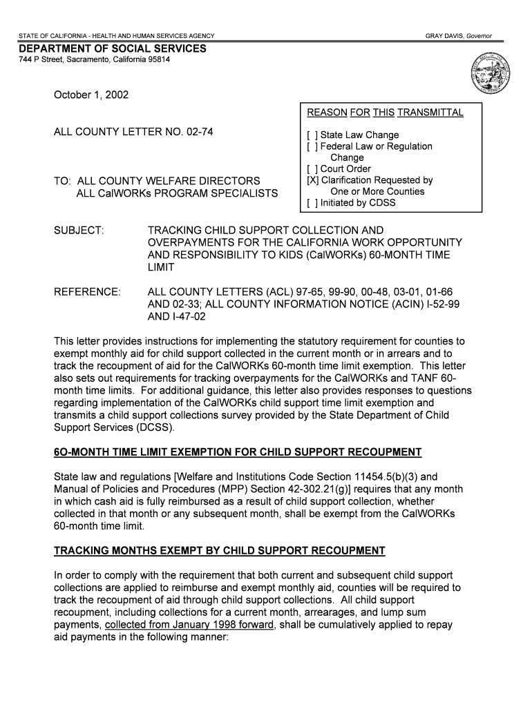 STATE of CALIFORNIA HEALTH and HUMAN SERVICES AGENCY GRAY DAVIS, Governor DEPARTMENT of SOCIAL SERVICES 744 P Street, Sacramento  Form