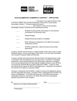 WGA DOCUMENTARY SCREENPLAY CONTRACT  Form