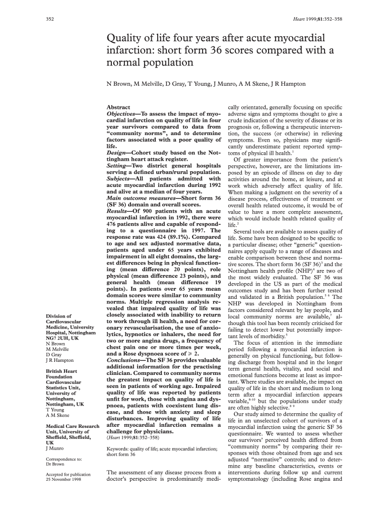 Quality of Life Four Years After Acute Myocardial Infarction Short Form