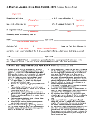 4 District League Intra Club Permit League Games Only  Form