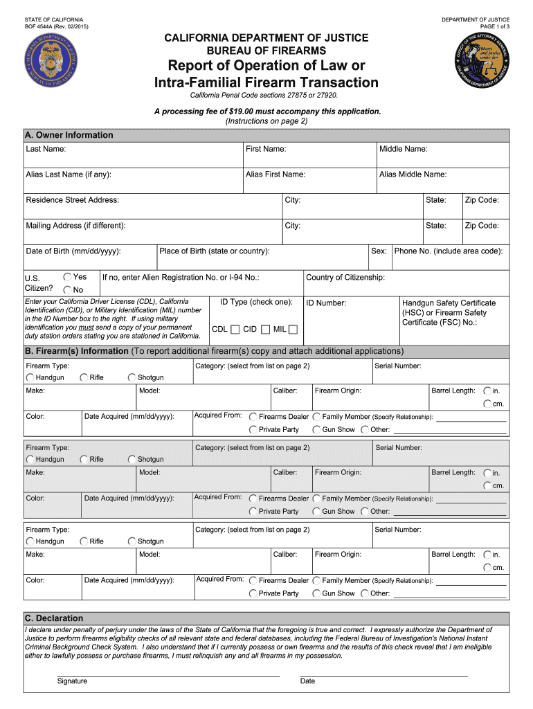  Doj Firearms Transfer Form 2015