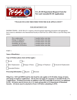 O 1, H 1B Department Request Form for New and Amended H 1B