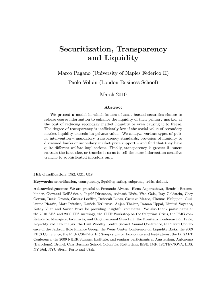 Securitization, Transparency  Form