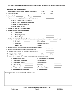 UWHC Medication Reconciliation Form Wapatientsafety